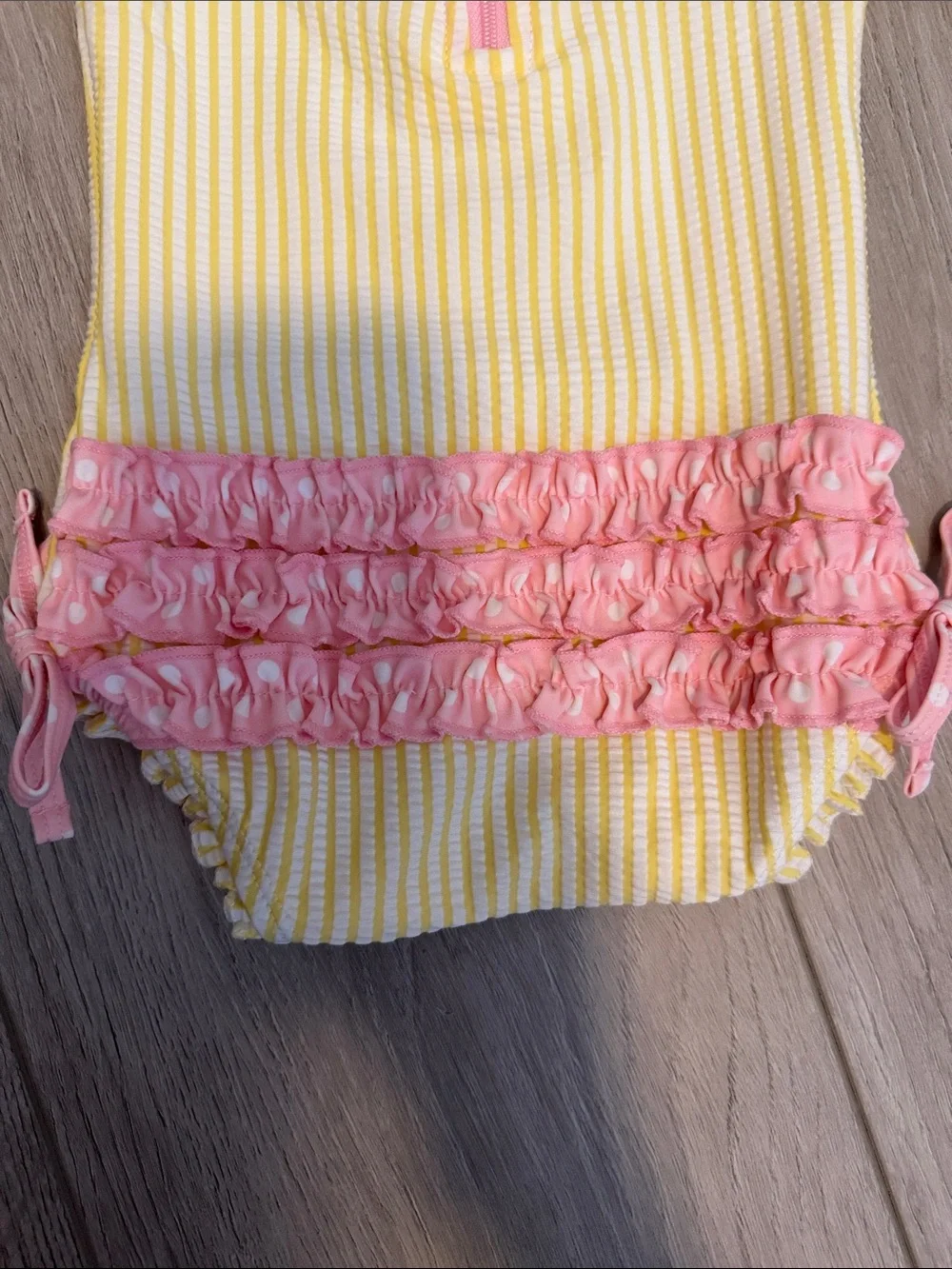 Ruffle Butts size 3-6M Baby One-Piece Swimsuit - Yellow with Pink Trim